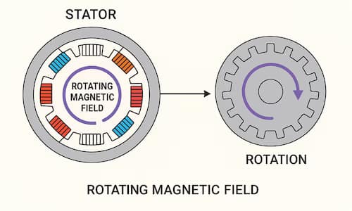 اینفوگرافیک مسیر ایجاد میدان مغناطیسی و چرخش روتور